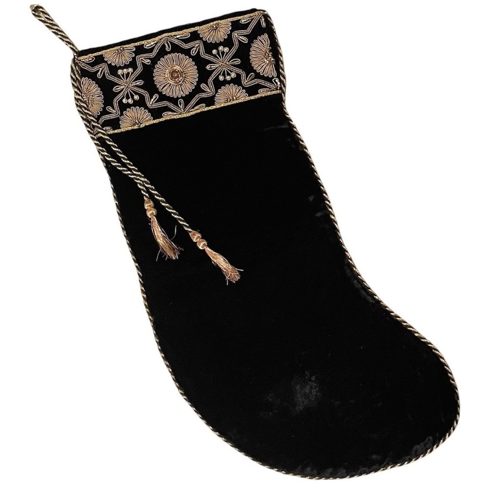 Neiman Marcus Precious Stone Gold Embroidered Velvet Christmas‎ Stocking Sudha